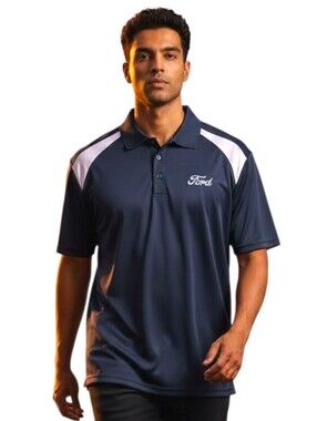 Ford Motors Men’s Performance Polo Shirt – Black/White Colorblock Large Harriton